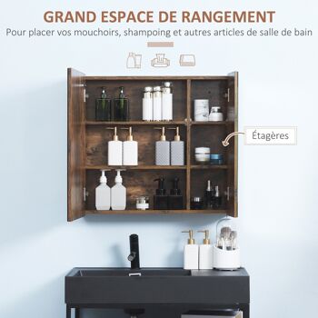 Miroir lumineux LED armoire murale design de salle de bain 2 en 1 dim. 70L x 15l x 65H cm MDF aspect bois 5