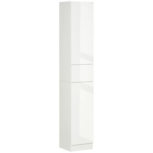 Achat Meuble colonne rangement salle de bain style contemporain façade  laquée 2 portes 3 étagères tiroir panneaux MDF blanc en gros