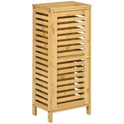 Low bathroom cabinet with one door - adjustable shelf - varnished bamboo wood