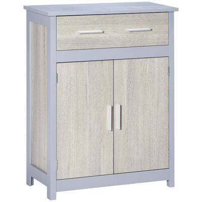 Bathroom cabinet low storage cabinet with 1 drawer and 1 double door cupboard Gray MDF and light oak look