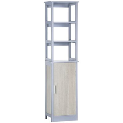 Bathroom storage column cabinet with cupboard and 3 shelves dim. 40L x 30W x 160H Gray MDF and light oak