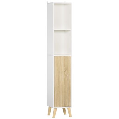 Colonne de salle de bain meuble de rangement en MDF blanc et effet bois avec 1 porte et 2 étagères 31 x 30 x 177 cm