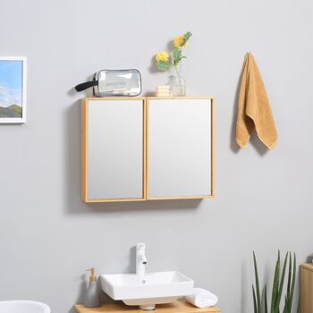 Miroir de salle de bain avec placard 2 portes - 2 étagères - bois de bambou verni 2