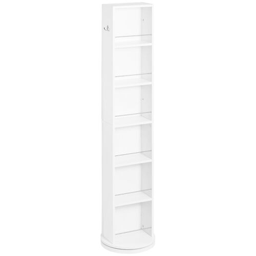 Meuble colonne de salle de bain pivotant avec miroir - 6 étagères - 36L x 36l x 171H cm - blanc