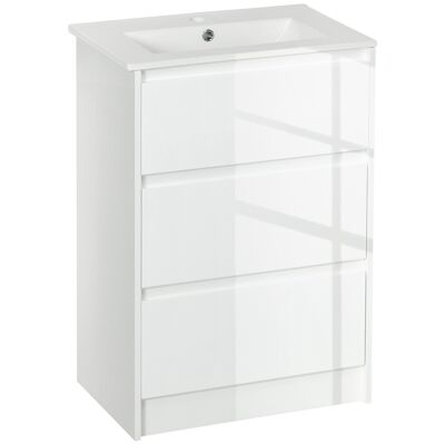 Vanity unit - ceramic basin included - 2 drawers - dim. 61L x 37W x 88H cm - lacquered white