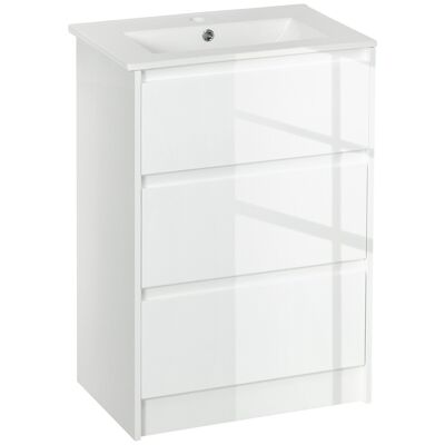 Mueble bajo lavabo - Lavabo de cerámica incluido - 2 cajones - Medidas 61L x 37An x 88H cm - lacado blanco