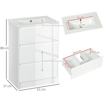 Meuble sous-vasque - vasque céramique incluse - 2 tiroirs - dim. 61L x 37l x 88H cm - blanc laqué 3