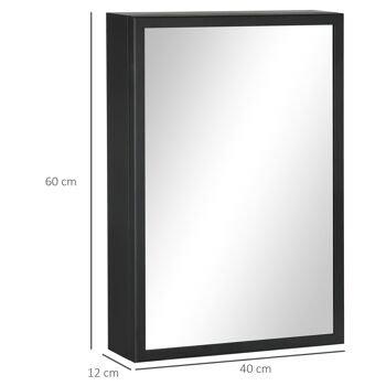 Armoire miroir murale salle de bain toilette dim. 40L x 12l x 60H cm acier inox. noir verre 3