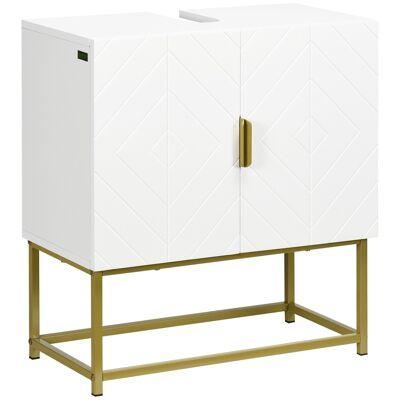 Mueble bajo lavabo - 2 puertas - Dimensiones 60L x 30W x 65H cm - MDF blanco acero dorado