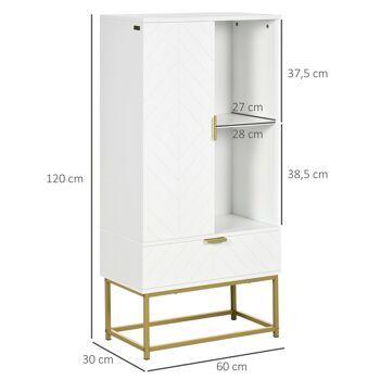 Meuble bas de salle de bain design - porte, étagère, tiroir, 2 niches, 1 tiroir - acier doré MDF blanc 3
