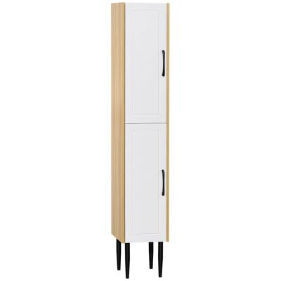 Bathroom column cabinet 2 doors 2 shelves white light wood look