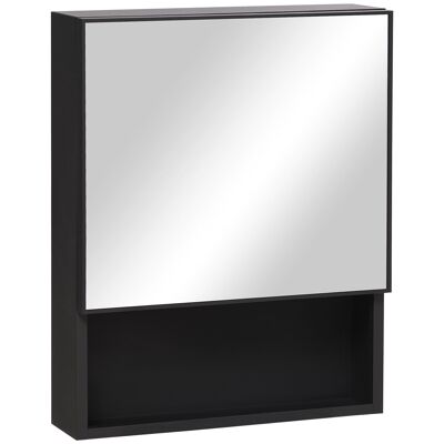 Bathroom storage wall cabinet with stainless steel niche shelf mirror door. black