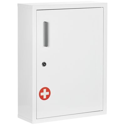 Armoire à pharmacie 2 étagères 3 niv. verrouillables dim. 40L x 15l x 53H cm 2 clés logo croix acier blanc