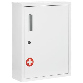 Armoire à pharmacie 2 étagères 3 niv. verrouillables dim. 40L x 15l x 53H cm 2 clés logo croix acier blanc 1