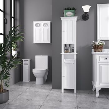 Meuble WC armoire toilette - porte, support papier - dim. 21L x 17l x 66H cm - blanc 2