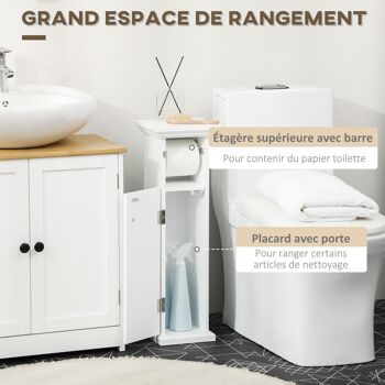 Meuble WC armoire toilette - porte, support papier - dim. 21L x 17l x 66H cm - blanc 5