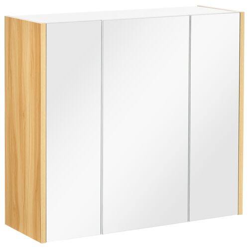 Armoire miroir salle de bain 3 portes 4 étagères aspect bois clair blanc