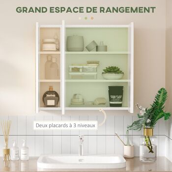 Armoire miroir salle de bain 3 portes 4 étagères aspect bois clair blanc 4