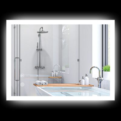 Badezimmer-LED-beleuchteter Wandspiegel – 70 x 50 cm – mit 3 Farben, einstellbarer Helligkeit, Touch-Schalter, transparentem Antibeschlagsystem
