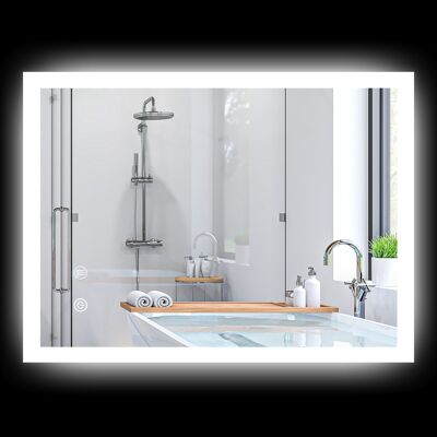 Miroir mural lumineux LED de salle de bain - 80 x 60 cm - avec 3 couleurs, luminosité réglable interrupteur tactile système antibuée transparent