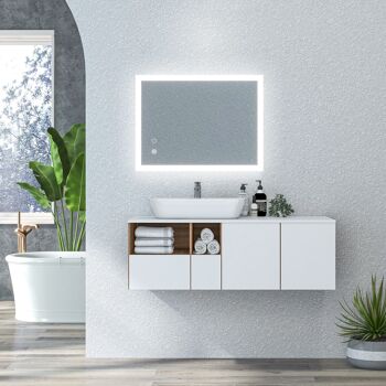 Miroir mural lumineux LED de salle de bain - 80 x 60 cm - avec 3 couleurs, luminosité réglable interrupteur tactile système antibuée transparent 2