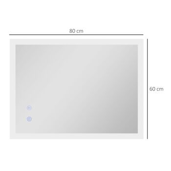 Miroir mural lumineux LED de salle de bain - 80 x 60 cm - avec 3 couleurs, luminosité réglable interrupteur tactile système antibuée transparent 3