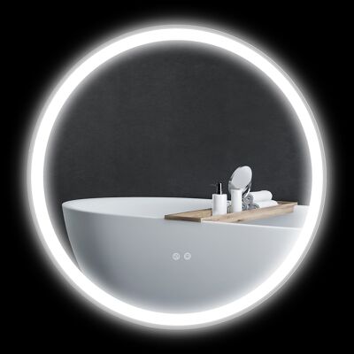 Beleuchteter runder LED-Badezimmerspiegel Ø 80 cm zur Wandmontage mit 3-Farben-Beleuchtung, Touch-Schalter, Antibeschlagsystem, 46 W, Weiß-Silber