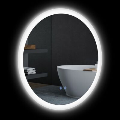 Illuminated round LED bathroom mirror Ø 60 cm wall-mounted with 3-colour lighting touch switch anti-fog system 29 W gray