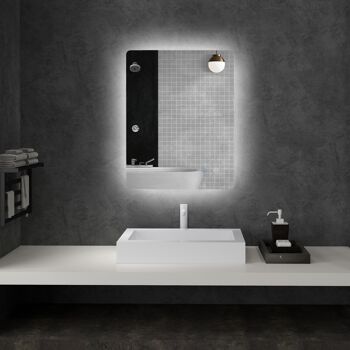Miroir rectangulaire mural lumineux LED de salle de bain - 80 x 60 cm - 3 couleurs, luminosité réglable interrupteur tactile système antibuée blanc transparent 2