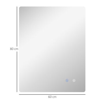 Miroir rectangulaire mural lumineux LED de salle de bain - 80 x 60 cm - 3 couleurs, luminosité réglable interrupteur tactile système antibuée blanc transparent 3