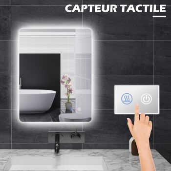Miroir rectangulaire mural lumineux LED de salle de bain - 80 x 60 cm - 3 couleurs, luminosité réglable interrupteur tactile système antibuée blanc transparent 4