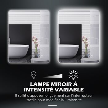 Miroir rectangulaire mural lumineux LED de salle de bain - 80 x 60 cm - 3 couleurs, luminosité réglable interrupteur tactile système antibuée blanc transparent 5