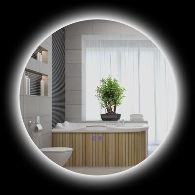 60 cm Badezimmer-LED-beleuchteter runder Spiegel mit Touch-Schalter-Beleuchtung, Antibeschlagsystem, LED-Wandspiegel mit einstellbarer Helligkeit, 29 W, Grau