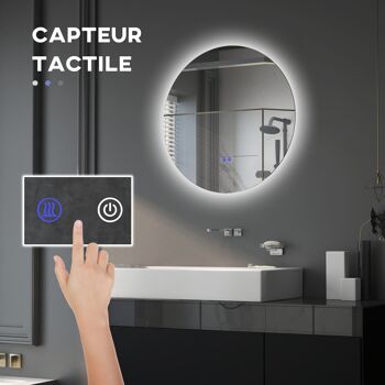 Miroir rond lumineux LED de salle de bain 60 cm avec éclairage interrupteur tactile système antibuée miroir mural LED à luminosité réglable 29 W gris 4