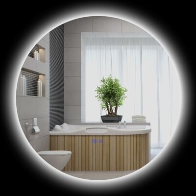 Espejo redondo con iluminación LED para baño de 70 cm con interruptor táctil, sistema de iluminación antivaho, espejo de pared LED con brillo ajustable de 35 W, gris