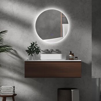 Miroir rond lumineux LED de salle de bain 70 cm avec éclairage interrupteur tactile système antibuée miroir mural LED à luminosité réglable 35 W gris 2