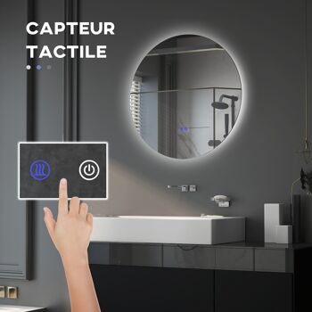 Miroir rond lumineux LED de salle de bain 70 cm avec éclairage interrupteur tactile système antibuée miroir mural LED à luminosité réglable 35 W gris 4