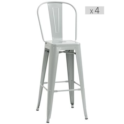 Set of 4 industrial bar stools with backrest seat height 76.5 cm gray metal