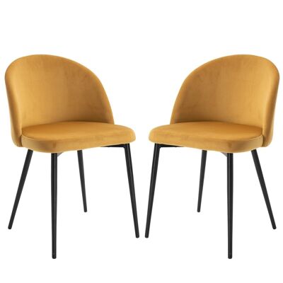 Scandinavian design visitor chairs - set of 2 chairs - tapered black metal legs - ergonomic mustard velvet seat back