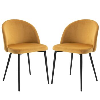 Chaises de visiteur design scandinave - lot de 2 chaises - pieds effilés métal noir - assise dossier ergonomique velours moutarde 1