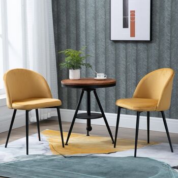 Chaises de visiteur design scandinave - lot de 2 chaises - pieds effilés métal noir - assise dossier ergonomique velours moutarde 2