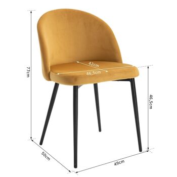 Chaises de visiteur design scandinave - lot de 2 chaises - pieds effilés métal noir - assise dossier ergonomique velours moutarde 3