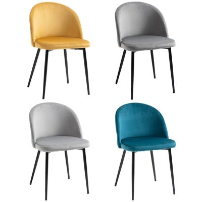 Sillas de visita de diseño escandinavo - juego de 4 sillas - terciopelo gris pato mostaza