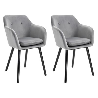 Sillas de visita de diseño escandinavo - juego de 2 sillas - patas cónicas de madera negra - respaldo del asiento reposabrazos ergonómicos de terciopelo gris
