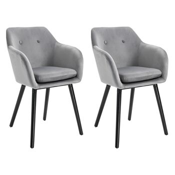 Chaises de visiteur design scandinave - lot de 2 chaises - pieds effilés bois noir - assise dossier accoudoirs ergonomiques velours gris 1