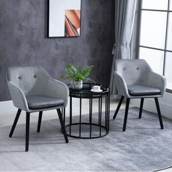 Chaises de visiteur design scandinave - lot de 2 chaises - pieds effilés bois noir - assise dossier accoudoirs ergonomiques velours gris 2