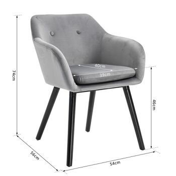 Chaises de visiteur design scandinave - lot de 2 chaises - pieds effilés bois noir - assise dossier accoudoirs ergonomiques velours gris 3