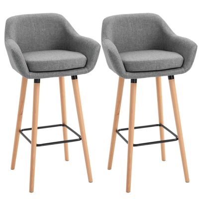 Scandinavian design bar stools - set of 2 very comfortable bar stools with footrest and armrests - heather gray linen beech wood