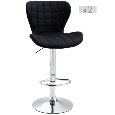 Set aus 2 modernen Designer-Barhockern, verstellbare Sitzhöhe 59–81 cm, 360° drehbar, schwarzes Leinen