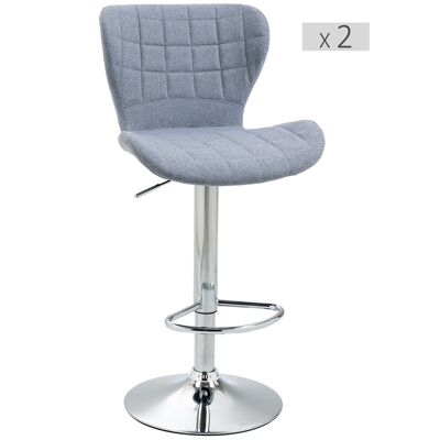 Lot de 2 tabouret de bar design contemporain hauteur d'assise réglable 59-81 cm pivotant 360° lin gris